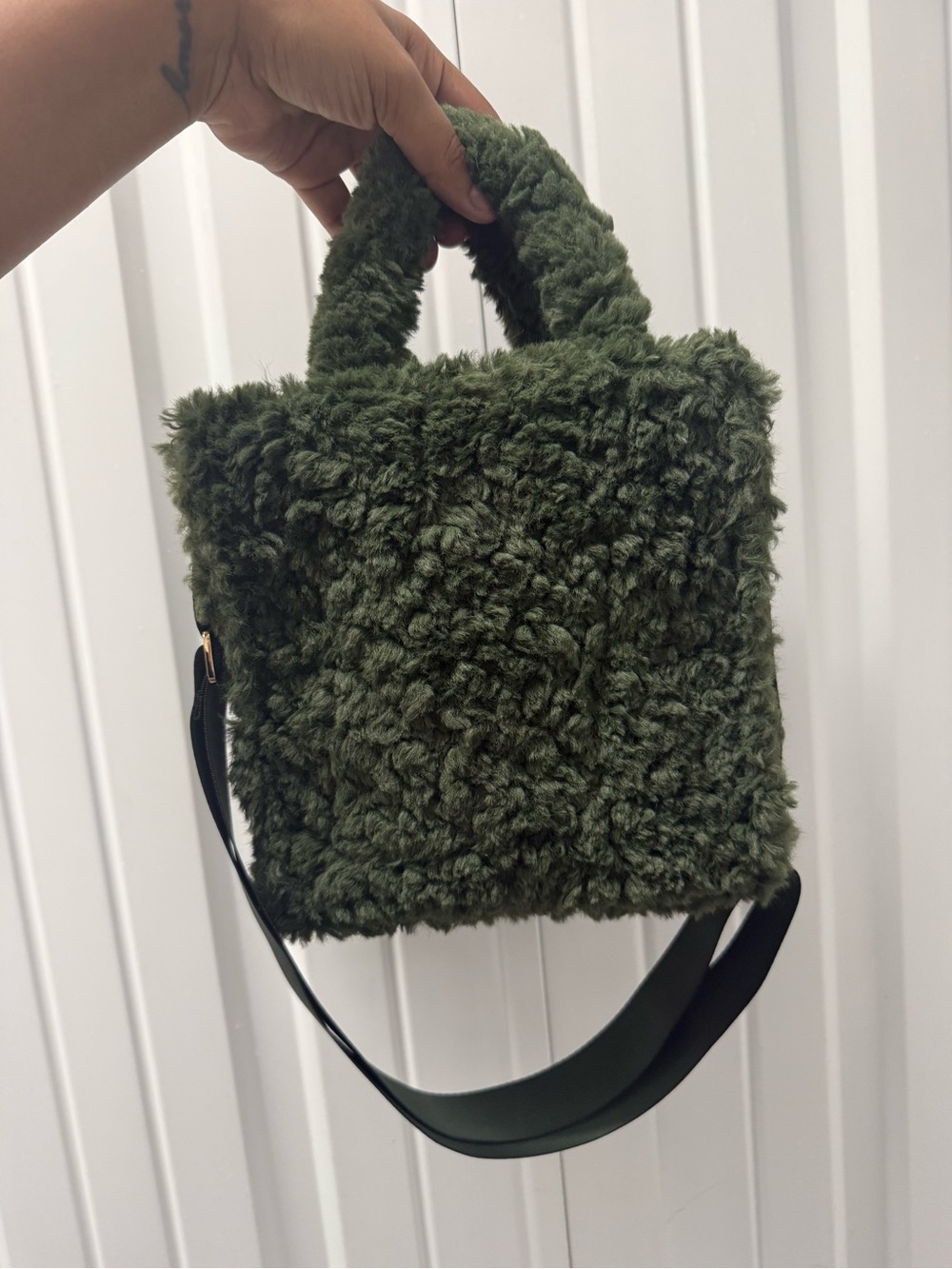 Target Olive Green Faux Shearling Mini Tote